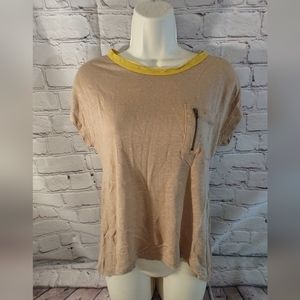 Zara Flax Contrast Neck Blouse Med.